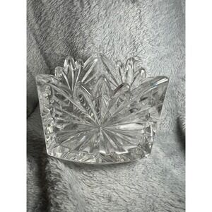 Vintage Cut Crystal Triangle‎ Vase or Votive Holder Starburst 5.5" Heavy Glass